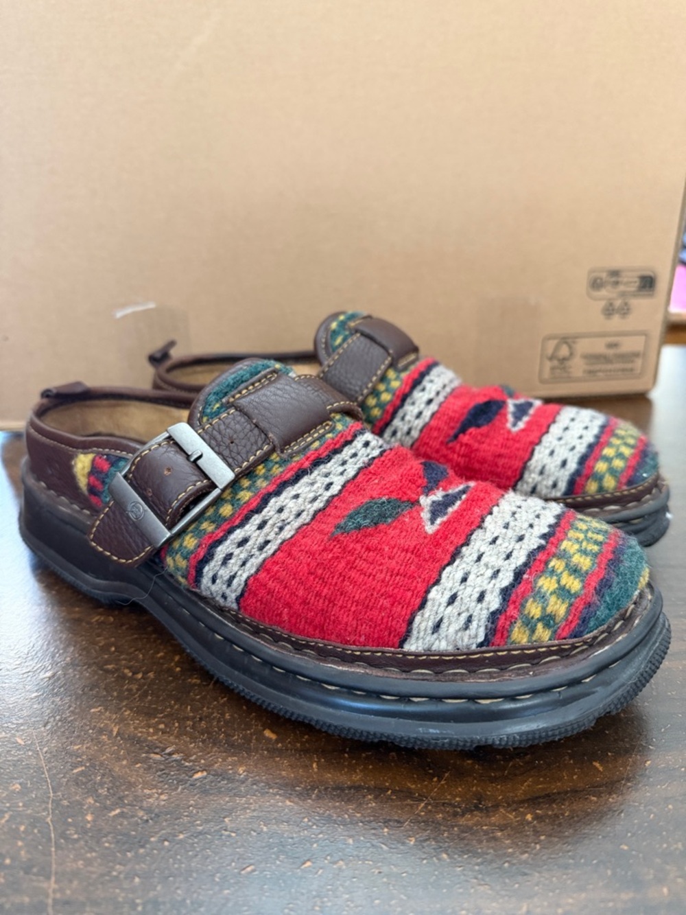 Børn Vintage Southwestern Wool & Leather Clogs Born Size 10 42 Y2K